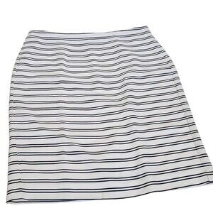 Banana Republic Skirt 10 Petite Straight White Blue Stripes Lined Invisible Zip